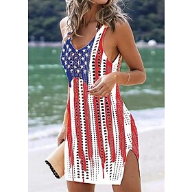 Women's Swimwear Cover Up Normal Swimsuit American Flag Hollow Out Printing Black White Bathing Suits Beach Wear Summer Sports9551672