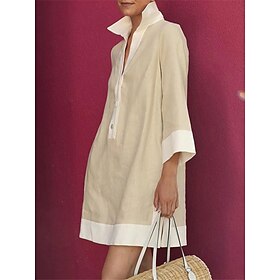 Women's Shirt Dress Casual Dress Cotton Linen Dress Cotton Blend Mini Dress Outdoor Office Daily Fashion Basic Button Pocket Shirt Collar Summer Spring Fall 3/9537623