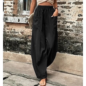 Women's Wide Leg Pants Trousers Navy Black Light Green Fashion Side Pockets Casual Daily Full Length Micro-elastic Solid Colored Comfort S M L XL 2XL9457095