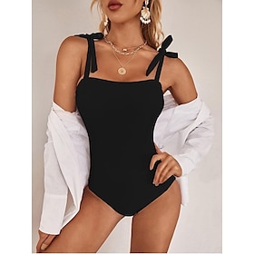 Women's Swimwear One Piece Normal Swimsuit Solid Color Quick Dry Black Blue Bodysuit Bathing Suits Beach Wear Summer Sports9516681