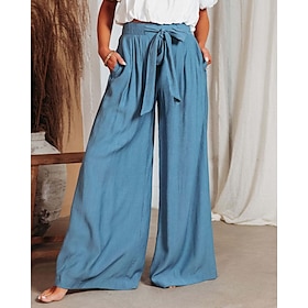 Women's Wide Leg Pants Trousers Black White Blue Fashion Side Pockets Wide Leg Casual Daily Full Length Micro-elastic Plain Comfort S M L XL 2XL9551885