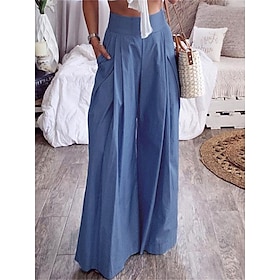 Women's Wide Leg Bell Bottom Chinos Pants Trousers Cotton Blue Dark Blue Fashion Streetwear Casual High Waist Pocket Street Causal Daily Wear Full Length Micro9612055