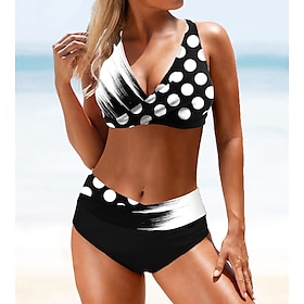 Women's Swimwear Bikini 2 Piece Normal Swimsuit Graphic Polka Dot 2 Piece Printing Black Blue Orange Green Bathing Suits Beach Wear Push Up Sports9494743