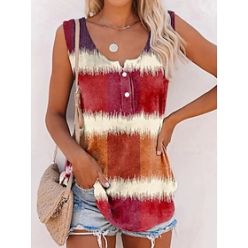 Women's Tank Top Red Blue Orange Print Color Block Casual Sleeveless U Neck Basic Regular S9579774