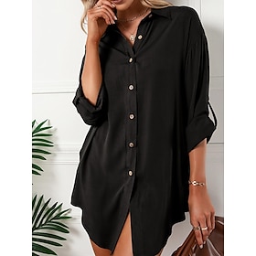 Women's Shirt Dress Casual Dress Outdoor Daily Vacation Mini Dress Basic Classic Polyester Button Shirt Collar Summer Spring Fall Long Sleeve Loose Fit 2023 Ar9504717