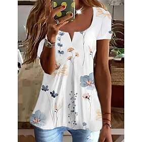 Women's T shirt Tee White Light Green Pink Button Print Floral Holiday Weekend Short Sleeve Round Neck Basic Regular Floral Painting S9555713