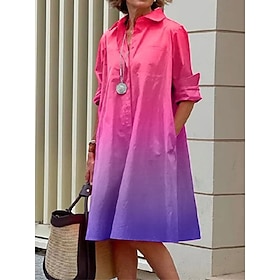 Women's Shirt Dress Casual Dress Outdoor Daily Vacation Midi Dress Fashion Casual Polyester Button Pocket Shirt Collar Summer Spring Fall Long Sleeve Loose Fit9517069