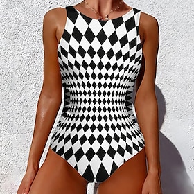 Women's Swimwear Normal One Piece Swimsuit Geometic Printing Black Yellow Blue Purple Bodysuit Bathing Suits Beach Wear Summer Sports9581146