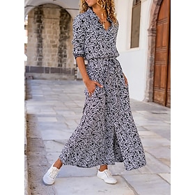 Women's Shirt Dress Casual Dress Outdoor Daily Vacation Midi Dress Fashion Modern Polyester Pocket Split Shirt Collar Summer Spring Fall 3/4 Length Sleeve Loos9547221