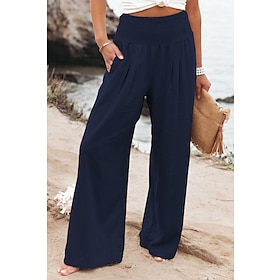 Women's Wide Leg Trousers Pants Trousers Baggy Linen / Cotton Blend Apple Green Black White Fashion Casual Lounge High Waist Baggy Daily Vacation Full Length M9015571