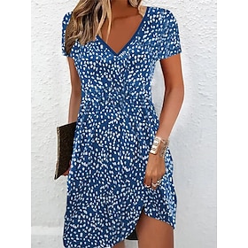 Women's T Shirt Dress Floral Casual Dress Floral Dress V Neck Print Mini Dress Outdoor Daily Active Fashion Regular Fit Short Sleeve Black Wine Navy Blue Summe9594022