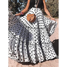 Women's Skirt Swing Polyester Maxi White Yellow Pink Blue Skirts Ruched Ruffle Print Summer High Waist Street Daily Fashion Casual S M L9602902