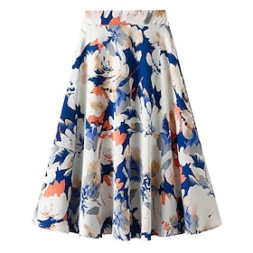 Women's Skirt A Line Chiffon Midi Yellow Red Blue Orange Skirts Chiffon Print Spring Summer High Waist Lined Daily Holiday Elegant Summer One-Size9562413