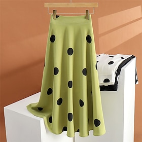 Women's Swing Long Skirt Chiffon Midi Black White Green Skirts Pleated Spring Summer High Waist Lined Daily Holiday Vintage Elegant Casual One-Size9562415