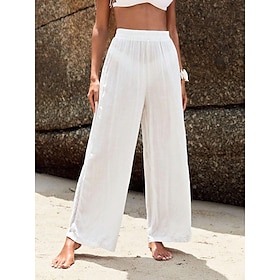 Women's Wide Leg Pants Trousers Faux Linen White Fashion Wide Leg Casual Daily Full Length Plain Comfort S M L XL 2XL9569503