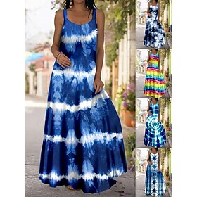 Women's Swing Dress Summer Dress Print Dress Long Dress Maxi Dress Fashion Casual Tie Dye Print Daily Vacation Beach Strap Sleeveless Dress Loose Fit White Yel9460043