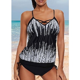 Women's Swimwear Tankini Monokini 2 Piece Normal Swimsuit Graphic 2 Piece Black Tank Top Bathing Suits Beach Wear Summer Sports9479330