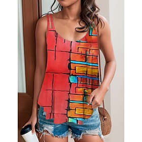 Women's Tank Top Camisole Pink Red Blue Print Geometric Casual Holiday Sleeveless U Neck Basic Regular Geometric S9596803