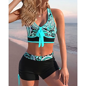 Women's Swimwear Bikini Normal Swimsuit Geometic 2 Piece Printing Blue Purple Green Bathing Suits Beach Wear Summer Sports9488181