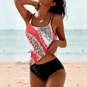 Women's Swimwear Tankini 2 Piece Normal Swimsuit Leopard 2 Piece Printing Red Blue Purple Bathing Suits Beach Wear Summer Sports9581154