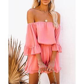 2021 spring and summer amazon european and american women's foreign trade stitching short-sleeved loose-fitting pure color chiffon jumpsuit8929848