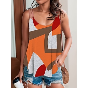 Women's Tank Top Camisole Pink Red Blue Print Color Block Casual Sleeveless U Neck Basic Regular Geometric S9596802