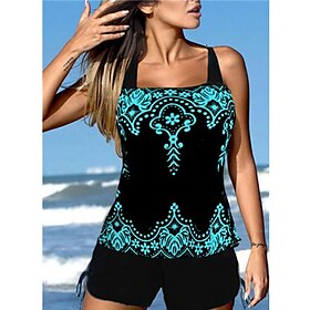 Women's Swimwear Tankini 2 Piece Normal Swimsuit Graphic 2 Piece Printing Black Tank Top Bathing Suits Beach Wear Summer Sports9493972