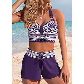 Women's Swimwear Bikini Normal Swimsuit Geometic 2 Piece Purple Bathing Suits Beach Wear Summer Sports9479341