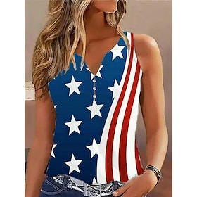 Women's Tank Top Red Royal Blue Blue Print American Flag Casual Independence Day Sleeveless V Neck Basic Regular S9585424