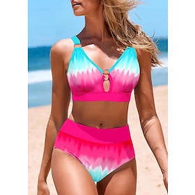 Women's Swimwear Bikini Normal Swimsuit Tie Dye 2 Piece Printing Rose Red Bathing Suits Beach Wear Summer Sports9494051