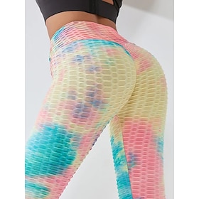 Women's Yoga Pants High Waist Tights Leggings Bottoms Scrunch Butt Jacquard Tie Dye Tummy Control Butt Lift Quick Dry PinkGreen Green / Black Rose Pink / Blue8052915