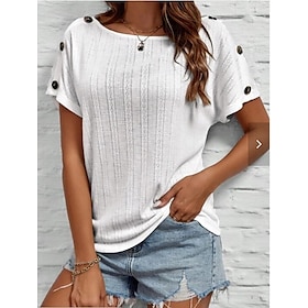 Women's T shirt Tee Blouse White Plain Casual Short Sleeve Round Neck Basic Regular S9570451