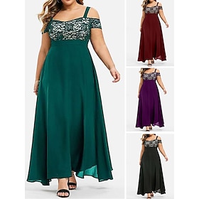 Women's Party Dress Formal Dress A Line Dress Plus Size Long Dress Maxi Dress Solid Color Lace Short Sleeve Modern Strap Party Black Wine Summer Spring L XL XX9432615