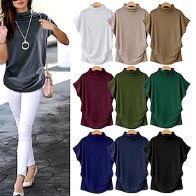 Women's T shirt Tee Patchwork Modern Solid / Plain Color Summer Regular Wine Red Darkblue Black White Yellow9382634