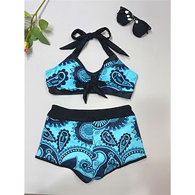 Women's Swimwear Bikini 2 Piece Plus Size Swimsuit Floral Open Back Printing Black Blue V Wire Halter Bathing Suits Vacation Fashion Sexy9402669