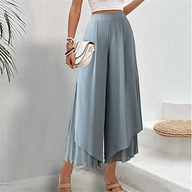 Women's Wide Leg Baggy Chiffon Black Pink Blue Casual Daily High Waist Pleated Casual Daily Ankle-Length Micro-elastic Solid Colored Comfortable S M L XL9497958