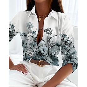 Women's Shirt Blouse White Button Print Floral Casual Holiday Long Sleeve Shirt Collar Basic Regular Floral S9479675