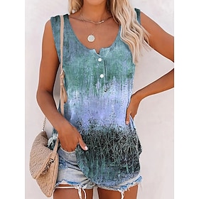 Women's Tank Top Blue Purple Green Button Print Graphic Casual Weekend Sleeveless Round Neck Basic Regular S9443343