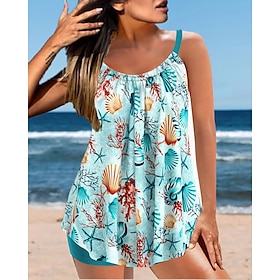 Women's Swimwear Tankini 2 Piece Normal Swimsuit Graphic 2 Piece Printing Blue Bathing Suits Beach Wear Summer Sports9547241