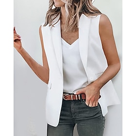 Women's Vest Summer Spring Outdoor Work Street Regular Coat Breathable Regular Fit Casual Jacket Sleeveless Slim Fit Solid Color Black White Army Green9169925