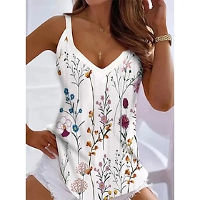 Women's Tank Top Going Out Tops Summer Tops White Red Blue Print Floral Abstract Holiday Weekend Sleeveless V Neck Tunic Basic Regular Floral S9456636