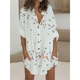 Women's Shirt Dress Casual Dress Shift Dress Daily Vacation Mini Dress Fashion Casual Polyester Button Pocket V Neck Summer Spring Fall Half Sleeve Loose Fit 29477724