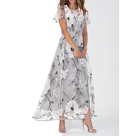 Women's Swing Dress Floral Dress Print Dress Long Dress Maxi Dress Fashion Modern Floral Mesh Print Daily Vacation Crew Neck Short Sleeve Dress Regular Fit Gra9443203