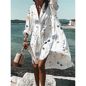 Women's Shirt Dress Casual Dress Swing Dress Outdoor Daily Vacation Mini Dress Fashion Casual Polyester Button Print Shirt Collar Summer Spring Fall Long Sleev9547224