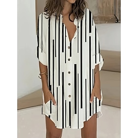 Women's Shirt Dress Casual Dress Shift Dress Outdoor Daily Vacation Mini Dress Fashion Basic Polyester Button Pocket Stand Collar Summer Spring Fall Long Sleev9603624