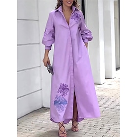 Women's Shirt Dress Casual Dress Shift Dress Outdoor Office Daily Maxi long Dress Fashion Modern Cotton Button Pocket Shirt Collar Summer Spring Fall 3/4 Lengt9556840