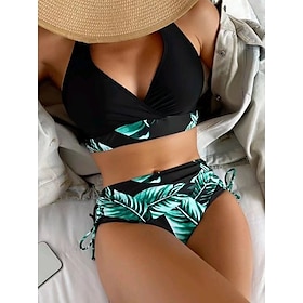 Women's Swimwear Bikini Normal Swimsuit Leaf 2 Piece Printing Blue Green Rose Red Bathing Suits Beach Wear Summer Sports9470084