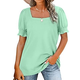 Women's T shirt Tee Basic Solid / Plain Color Lantern Sleeve Square Summer White Light Green Pink Red Blue9564858