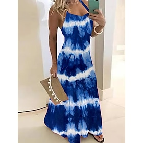 Women's Swing Dress A Line Dress Summer Dress Long Dress Maxi Dress Fashion Romantic Tie Dye Print Vacation Going out Weekend Strap Sleeveless Dress Regular Fi9499508