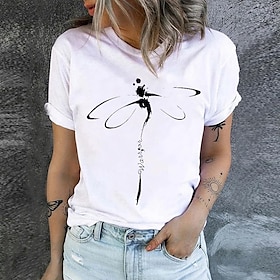 Women's T shirt Tee Black White Pink Print Animal Daily Weekend Short Sleeve Round Neck Basic Cotton Regular Painting S9579396